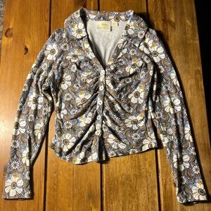 Ruched Front Floral Long-Sleeve Top from Maeve for Anthropologie